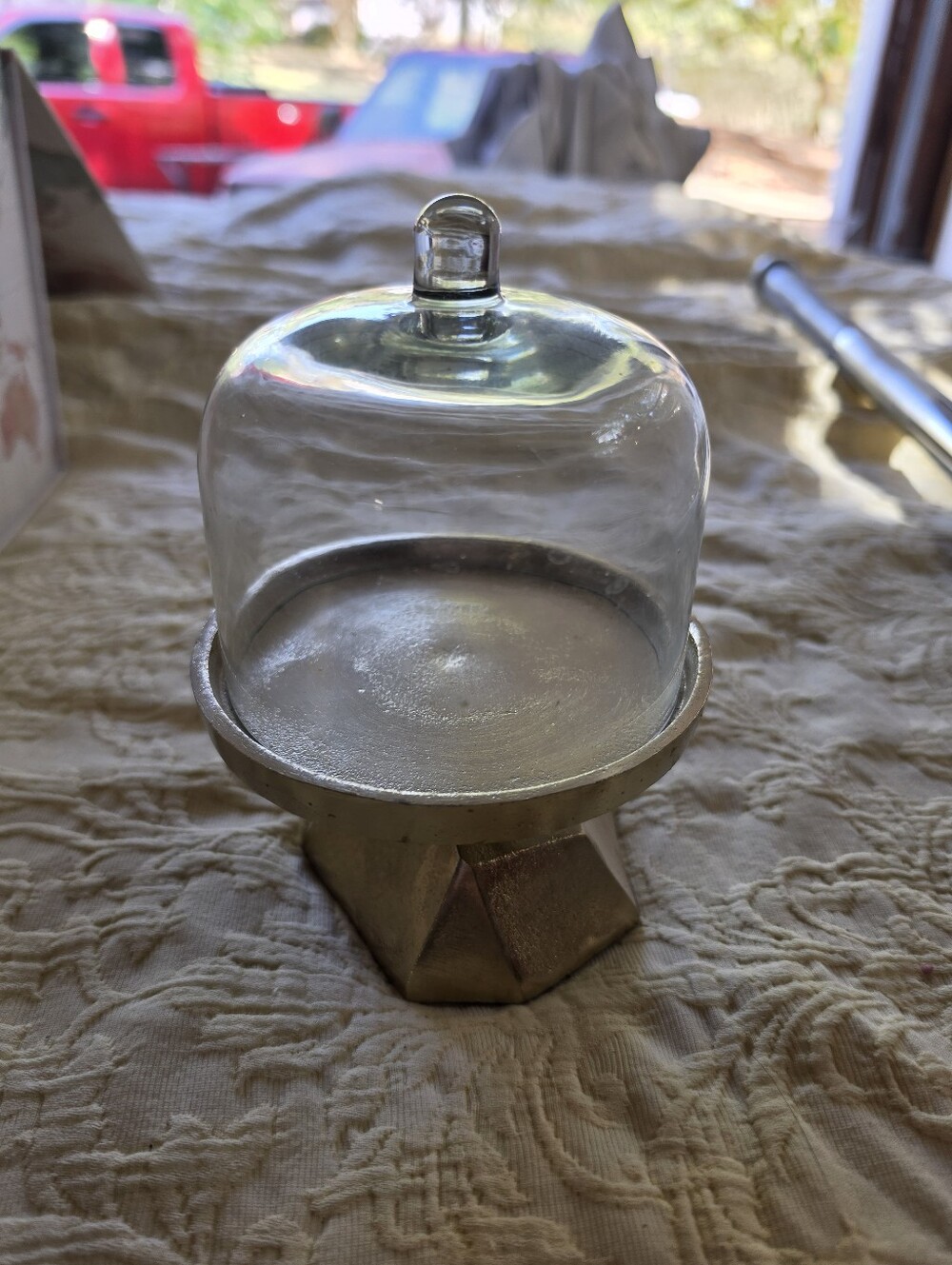 Glass Dome Cloche with Metallic Base - Clear and Gold